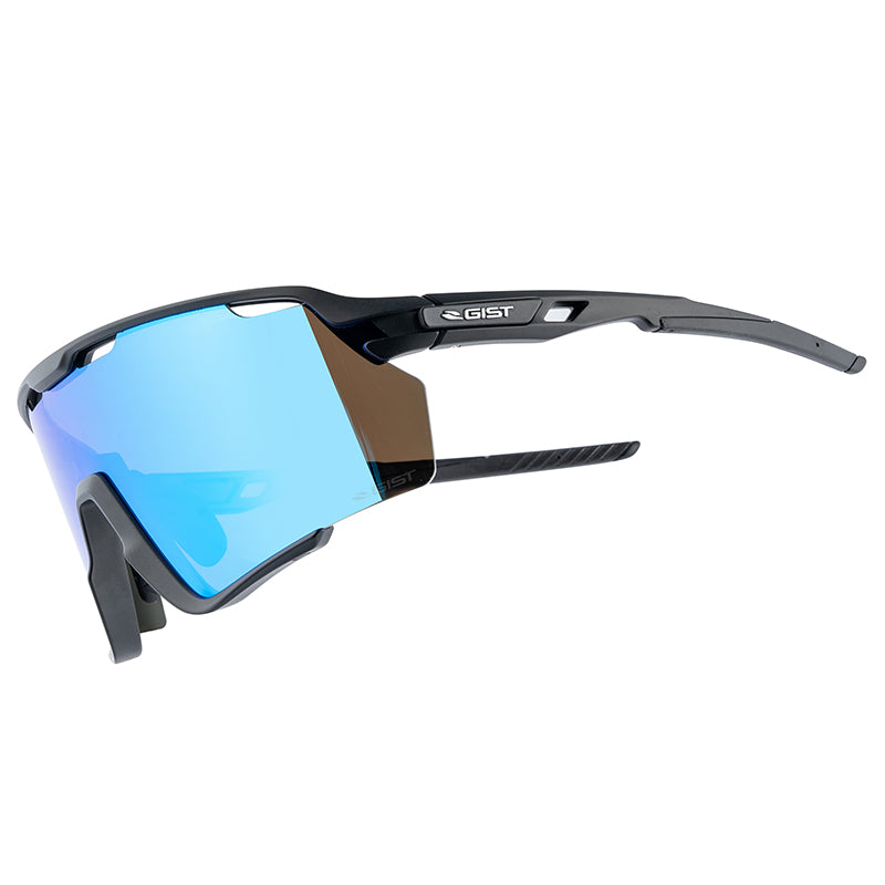 Lunettes Vélo Adulte Gist Nova Monture Noir Verre Bleu Polycarbonate (Protection 100% Contre Uva, Uvb, Uvc Et Lumière Bleue) Compatible Clip Verres Correcteurs Ref 225388