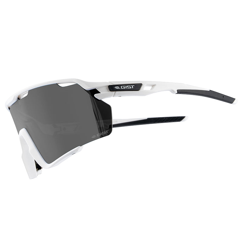 Lunettes Vélo Adulte Gist Nova Monture Blanc Verre Fume Polycarbonate (Protection 100% Contre Uva, Uvb, Uvc Et Lumière Bleue) Compatible Clip Verres Correcteurs Ref 225388