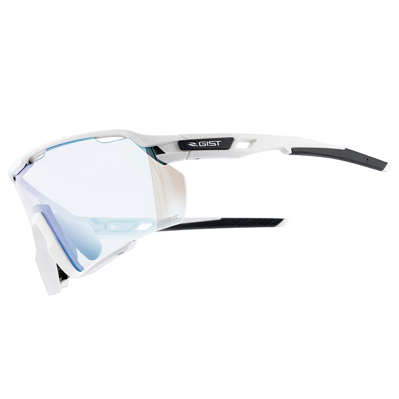 Lunettes Vélo Adulte Gist Nova Monture Blanc Verres Photocromiques Qui S'Adaptent Automatiquement A La Luminosite Protection 100% Uv - (Verre Cat 1-3) Compatible Clip Verres Correcteurs Ref 225388