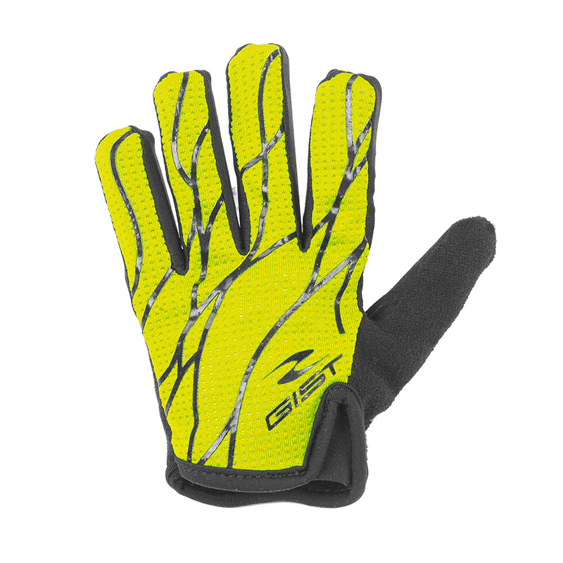Gants Vélo Junior VTT Long Gist Jaune Fluo-Noir 10-12 Ans (Paire Sur Carte) Sans Velcro