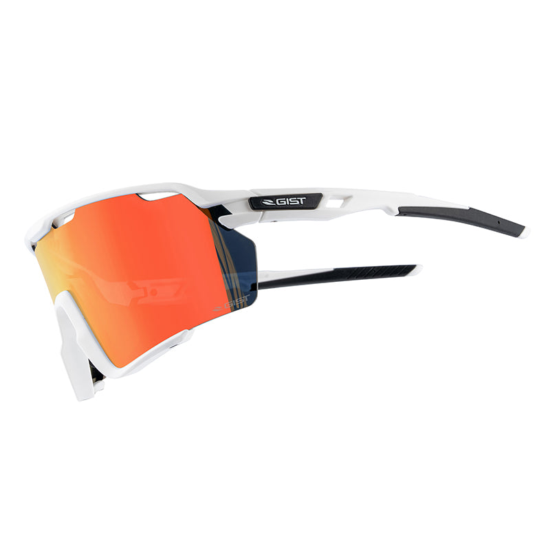 Lunettes Vélo Adulte Gist Nova Monture Blanche Verre Rouge Polycarbonate (Protection 100% Contre Uva, Uvb, Uvc Et Lumière Bleue) Compatible Clip Verres Correcteurs Ref 225388