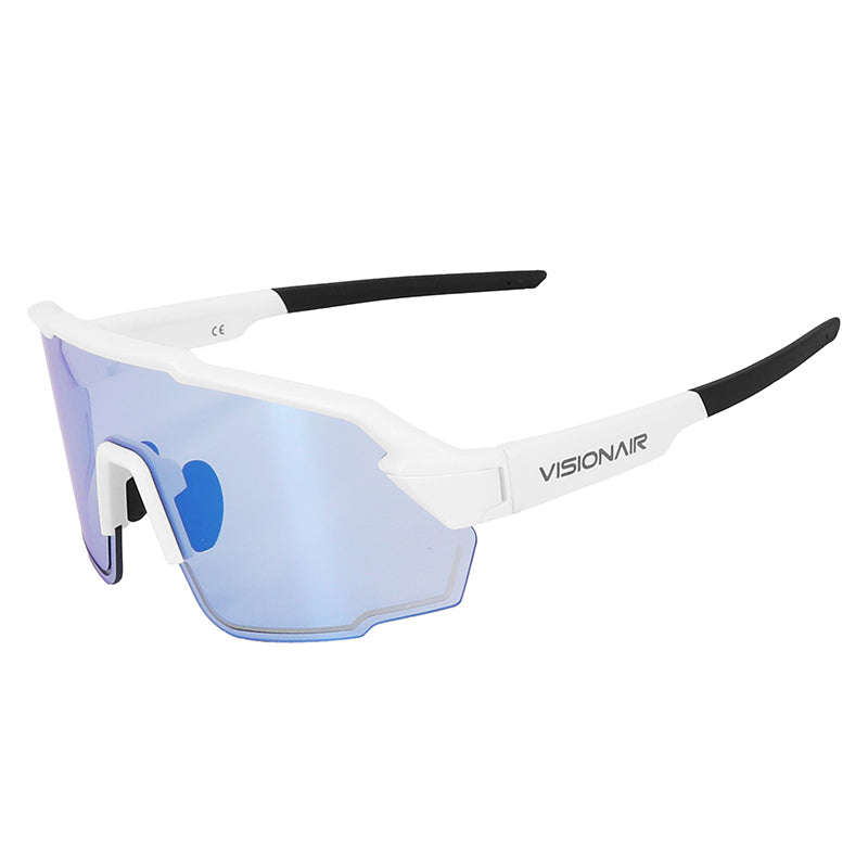 Lunettes Vélo Adulte Visionair Monture Blanc Verres Photochromic Qui S'Adaptent Automatiquement A La Luminosite (Verre Cat 0-3)