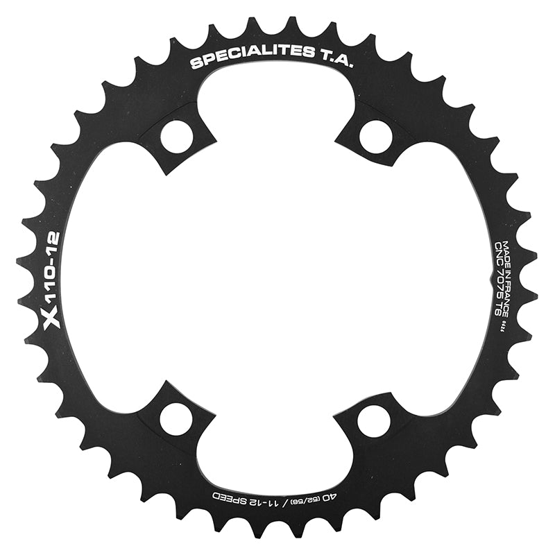 Plateau Route 4 branches Ø 110 Ta Pour Shimano 105 R7100 - Ultegra R8100 - Dura Ace 9200 Double 40 dents Noir Intérieur Alu 7075 12V.
