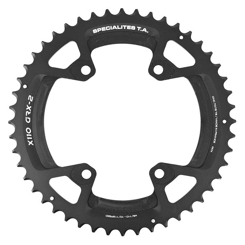 Plateau Gravel 4 branches Ø 110 Pour Shimano Grx Double Ta X110 Extérieur 48 dents Compatible Rx600-Rx810 Noir 10-11V.