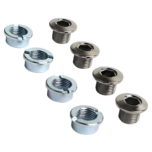 Intravis Pédalier Ta Acier Argent Compatible Mono Plateau 4 Branches (Jeu De 4) - Vis (M8X0.75X6.5L) Et Cheminee (M8X0.7