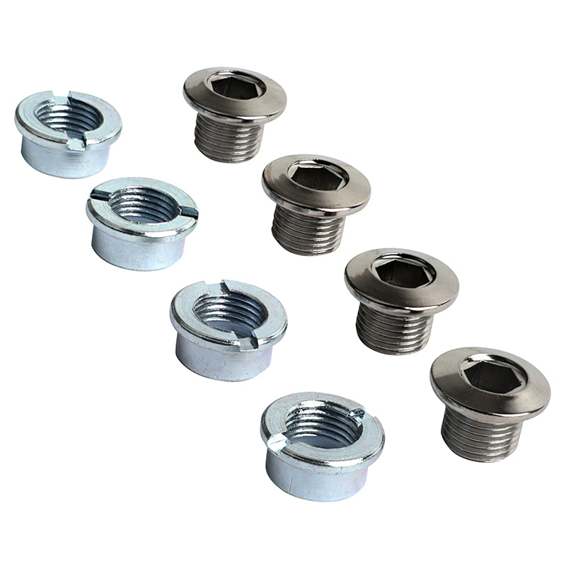 Intravis Pédalier Ta Acier Argent Compatible Mono Plateau 4 Branches (Jeu De 4) - Vis (M8X0.75X6.5L) Et Cheminee (M8X0.75X4L) -