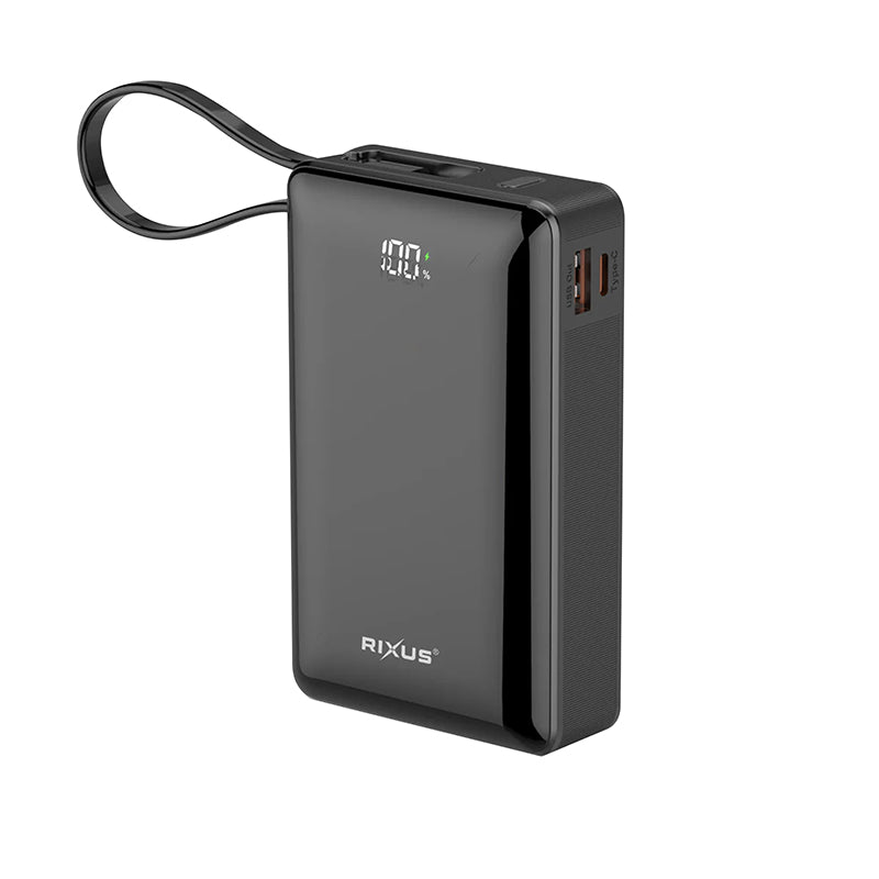 Batterie Externe Power Bank Rixus 20000 Mah 5V Noir Avec Indicateur De Batterie, Sangle De Transport Compatible Usb-C -