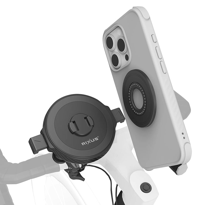 Support Smartphone-Telephone Rixus One-Lock Anti-Choc Mag Set Fixation Cintre Diam 23 A 38 mm + Support Adhesif Pour Coque (Vendu A L'Unite) -Rxhb05-