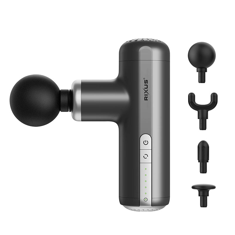 Mini Pistolet De Massage Rixus 4 Têtes 18 000 Mah 5V Noir Autonomie 1-6 Heure (Inclus Câble Usb-C) -Rxmg01-