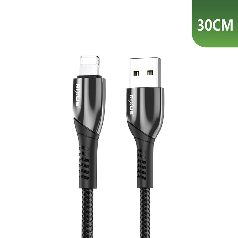 Câble De Chargement Usb-A Rixus Noir 10W Pour Apple Lightning L30 cm (Vendu A L'Unite) -Rxuc37Al-