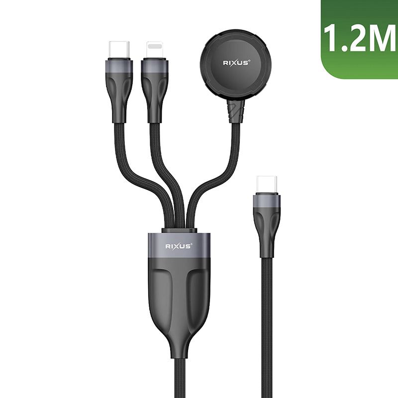 Câble De Chargement Usb-C 3 En 1 Avec Station De Charge Magnetique Pour Montre12W, Câble Usb-C 15W, Câble Pour Apple Lightning 15W Rixus Noir 1,20M 5V Vendu A L'Unite) -Rxuc31-