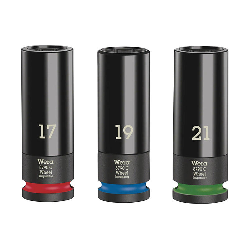 Douille Pour Clé A Choc Wera 8790 Impaktor Wheel 1-2 Chrome Moly Noir Mat (Longueur 85 mm - Diam 17, 19, 21) (Set 3 Piec