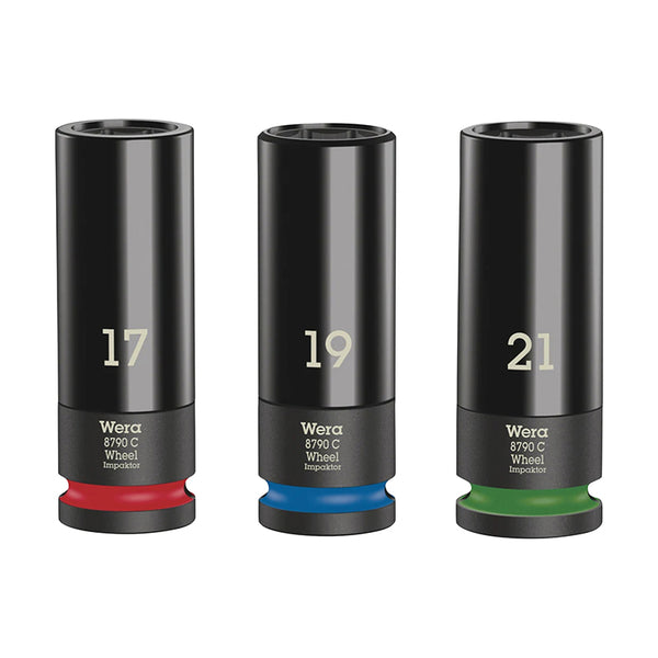 Douille Pour Clé A Choc Wera 8790 Impaktor Wheel 1-2 Chrome Moly Noir Mat (Longueur 85 mm - Diam 17, 19, 21) (Set 3 Piec