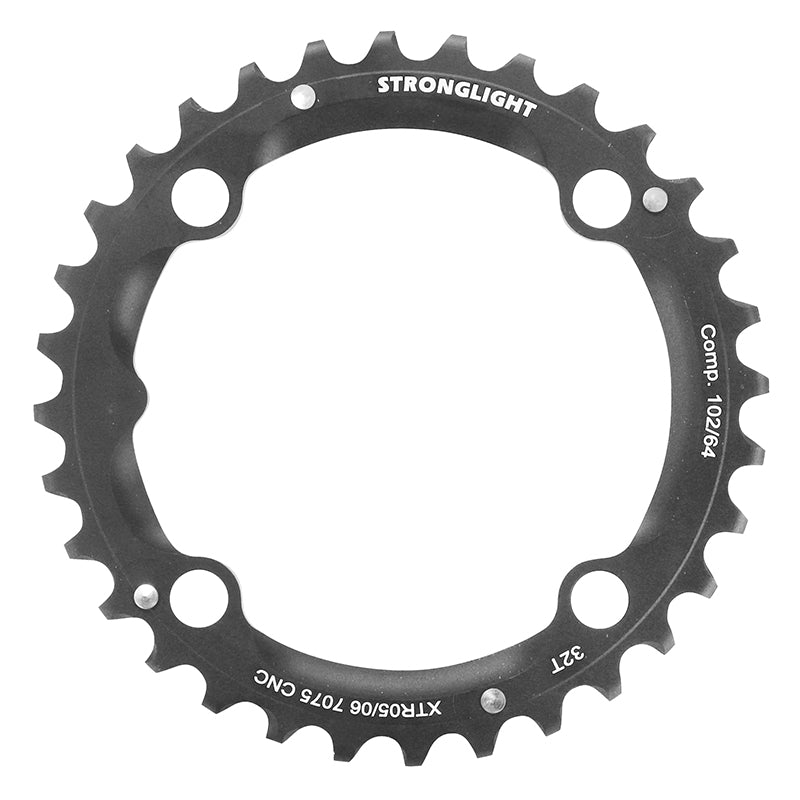 Plateau VTT 4 branches Ø 102 Stronglight Triple 32 dents Milieu Noir 9V. Pour Shimano Xtr Fc960