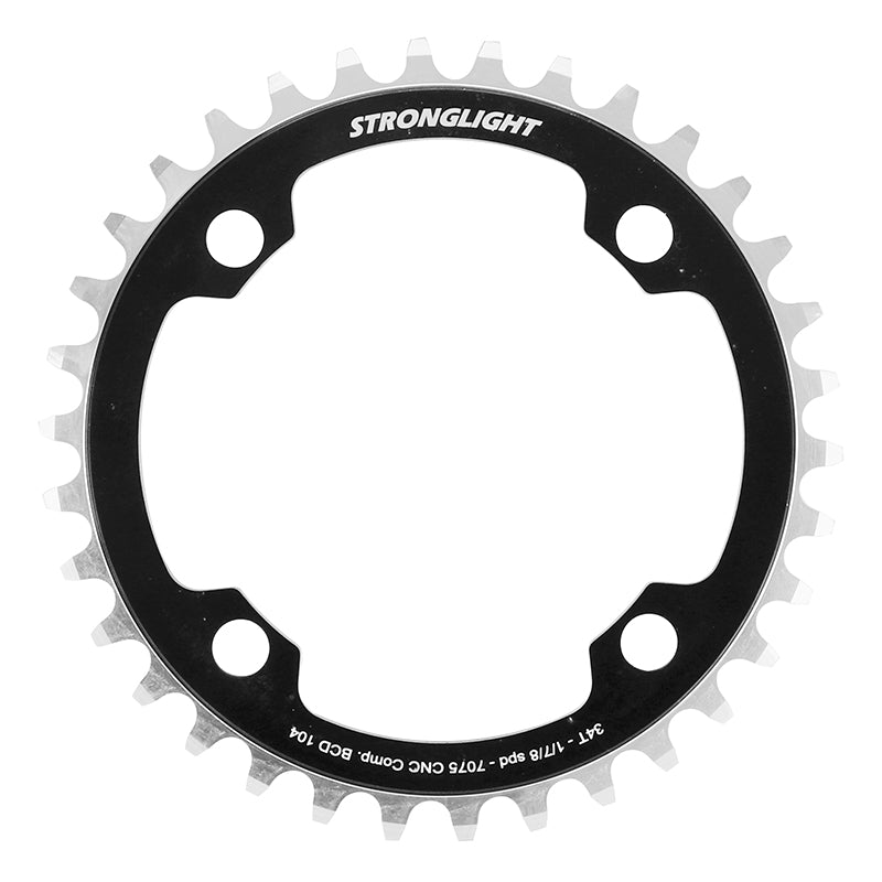 Plateau VAE-E-Bike 4 branches Ø 104 Pour Bosch - Brose - Yamaha - Bafang - Shimano -Sram Stronglight 34 dents Mono Noir Alu 7075 10-9-8V.
