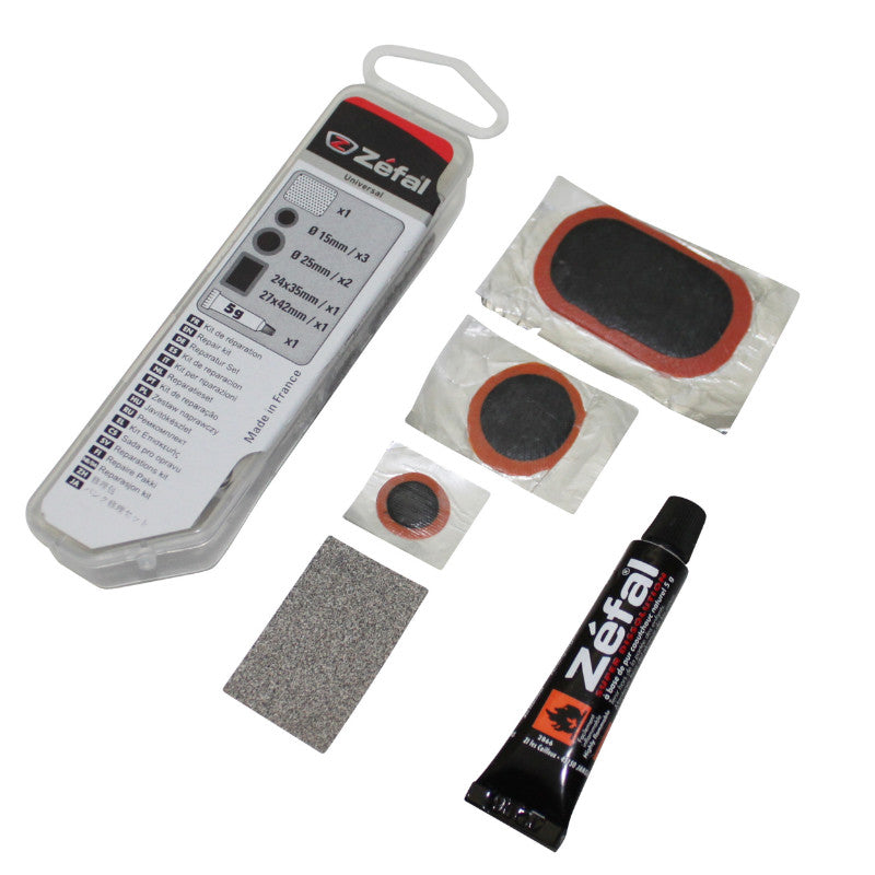 Kit Réparation Chambre A Air Zefal Universel - Boite (6 Patchs 25 mm + 2 Patchs 24X35 mm + Colle + Rape Acier) Avec Noti