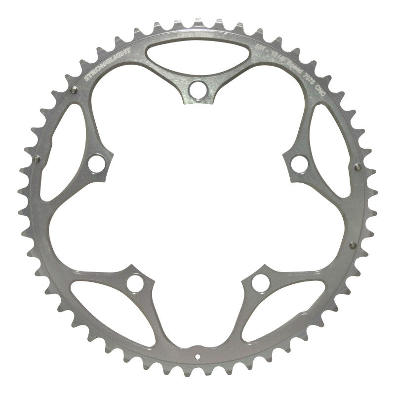 Plateau Route 5 branches Ø 130 Stronglight 53 dents Extérieur Argent Alu 7075 Type Shimano 9-10V.