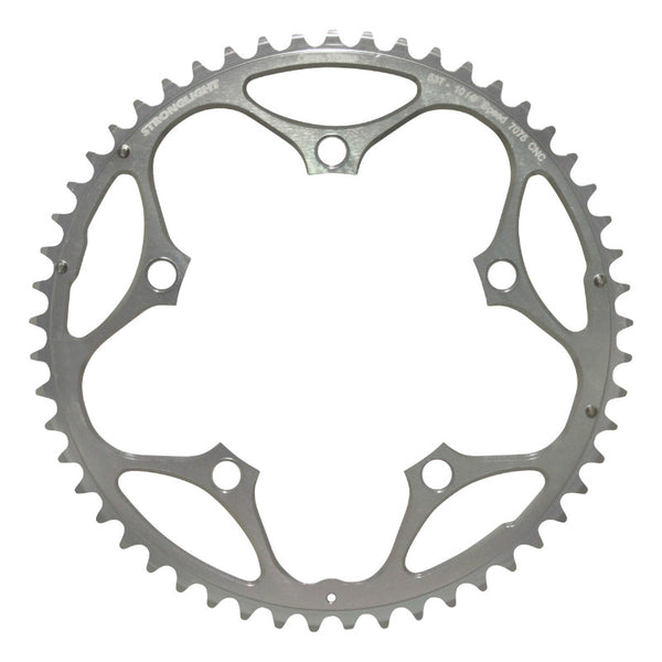 Plateau Route 5 branches Ø 130 Stronglight 53 dents Extérieur Argent Alu 7075 Type Shimano 9-10V.