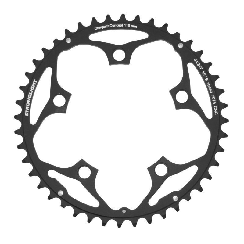 Plateau Route 5 branches Ø 110 Stronglight 44 dents Intérieur Noir Alu 7075 Type Shimano 9-10V.
