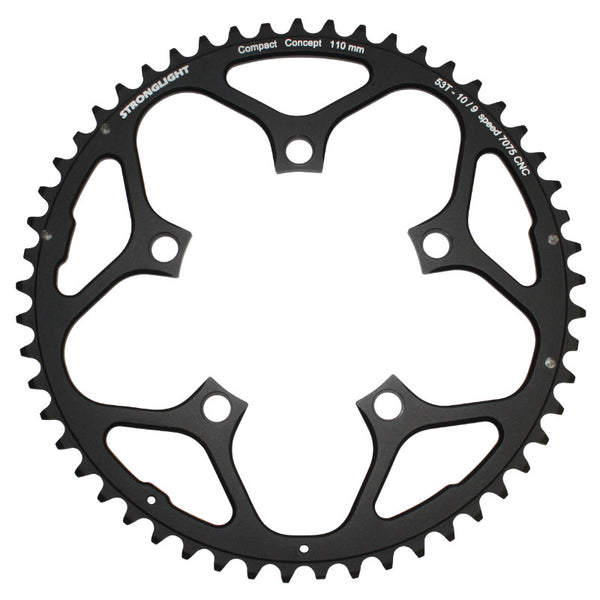 Plateau Route 5 branches Ø 110 Stronglight 53 dents Extérieur Noir Alu 7075 Type Shimano 9-10V.