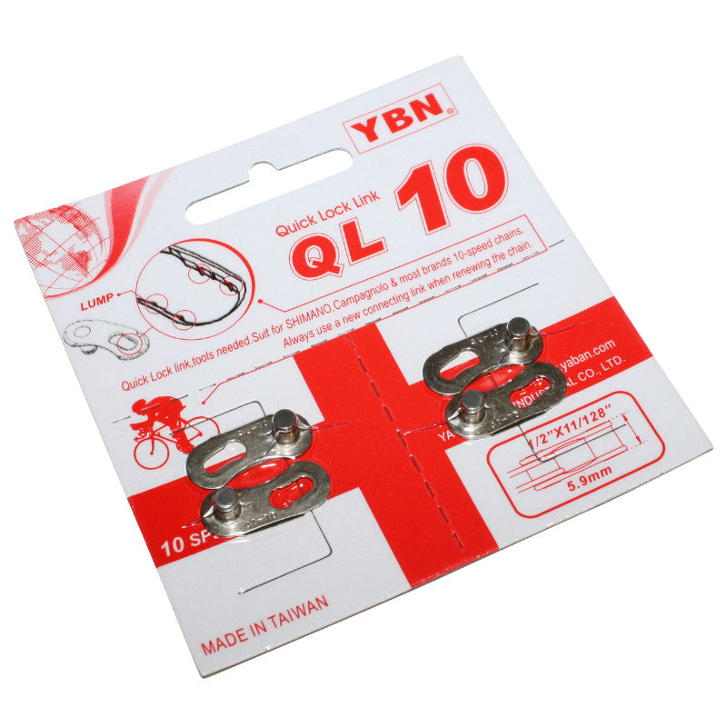 Connecteur De Chaîne Vélo 10V. Ybn Argent (Attache Rapide) Compatible Shimano - Campagnolo (Blister De 2 Pieces)