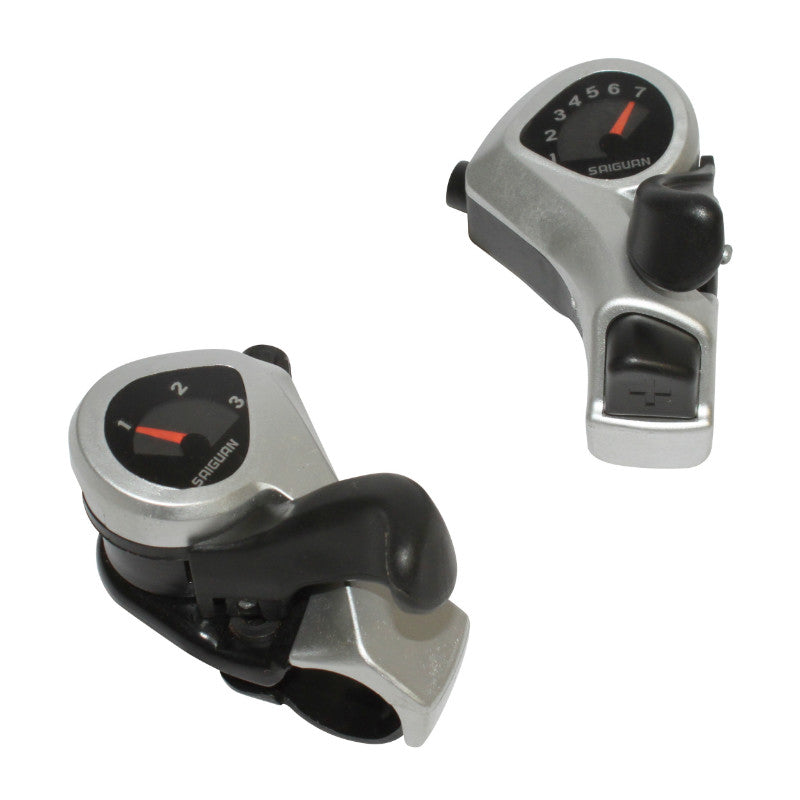 Manette VTT P2R Résine Noir A Collier 7V. Avec Cadrans Et Bouton Poussoir (Paire) Compatible Shimano