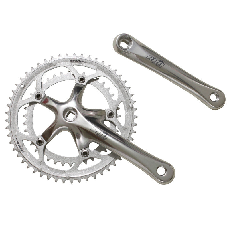 Pédalier Route Sunrace R80 8-9V. Argent 170 mm 52-42 (Axe Carré) (Boîtier 107 mm)
