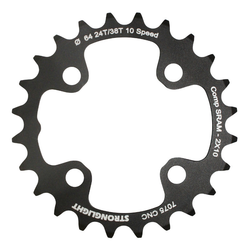 Plateau VTT 4 branches Ø 64 Pour Sram Xo+Shimano (Sauf Xt-Xtr) Stronglight Double 24 dents Intérieur Noir Non Filete 10V. - Épaisseur 3.5 mm