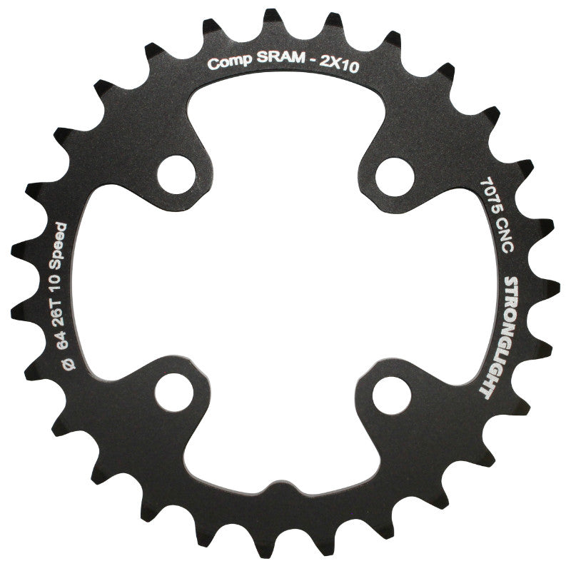 Plateau VTT 4 branches Ø 64 Pour Sram Xo+Shimano (Sauf Xt-Xtr) Stronglight Double 26 dents Intérieur Noir Non Filete 10V. - Épaisseur 3.5 mm