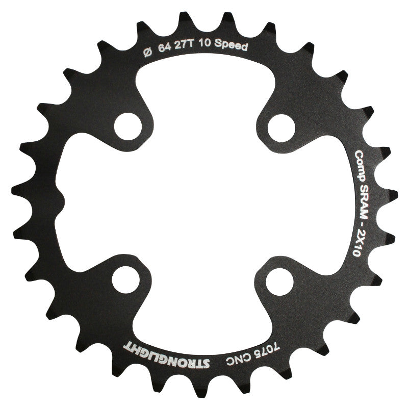 Plateau VTT 4 branches Ø 64 Pour Sram Xo+Shimano (Sauf Xt-Xtr) Stronglight Double 27 dents Intérieur Noir Non Filete 10V. - Épaisseur 3.5 mm
