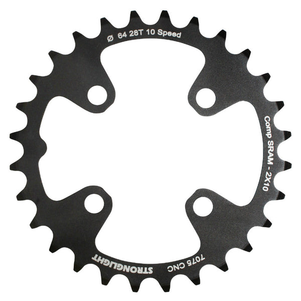 Plateau VTT 4 branches Ø 64 Pour Sram Xo+Shimano (Sauf Xt-Xtr) Stronglight Double 28 dents Intérieur Noir Non Filete 10V