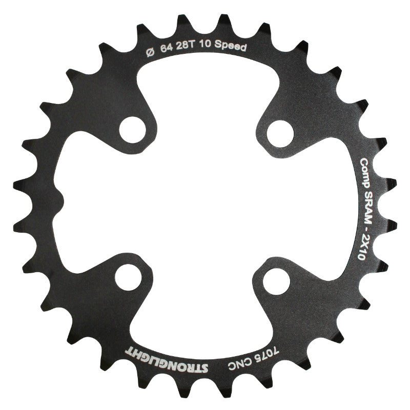 Plateau VTT 4 branches Ø 64 Pour Sram Xo+Shimano (Sauf Xt-Xtr) Stronglight Double 28 dents Intérieur Noir Non Filete 10V. - Épaisseur 3.5 mm