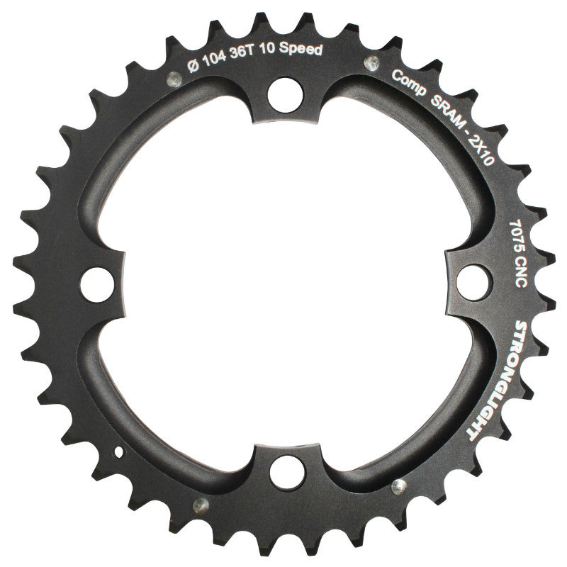 Plateau VTT 4 branches Ø 104 Pour Sram Xo Filete 10V. Stronglight Double 36 dents Extérieur Noir - Épaisseur 5 mm Filete 10V.