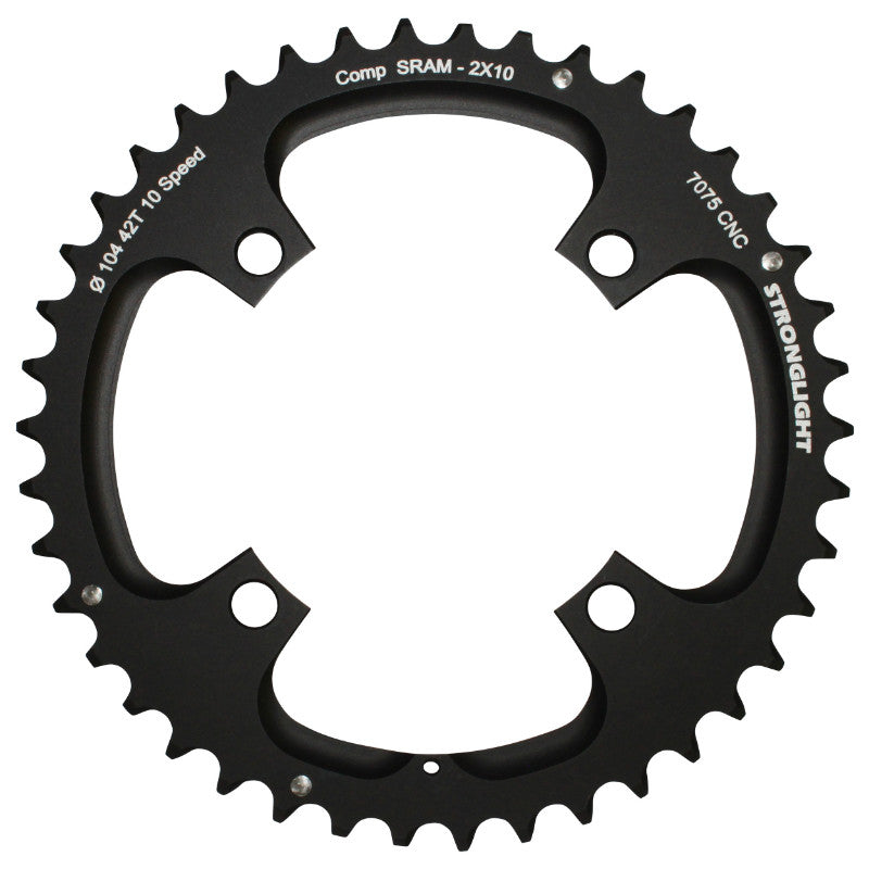 Plateau VTT 4 branches Ø 104 Pour Sram Xo Filete 10V. Stronglight Double 42 dents Extérieur Noir - Épaisseur 5 mm Filete 10V.