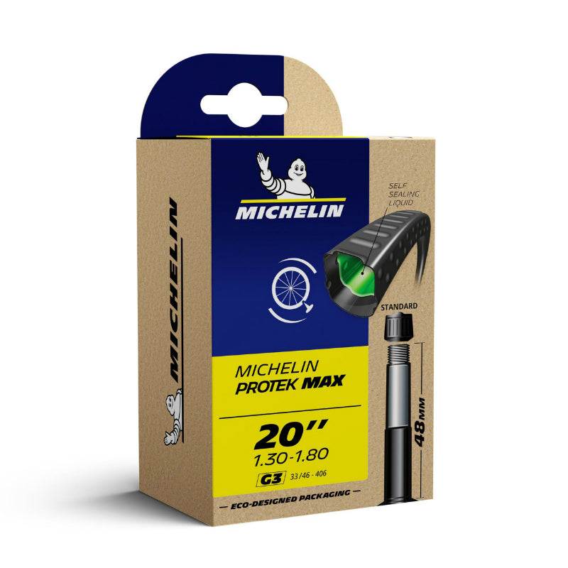 Chambre A Air Vélo 20 X 1.30-1.80-450A Michelin Protek Max G3 Valve Standard Avec Liquide Anti-Crevaison