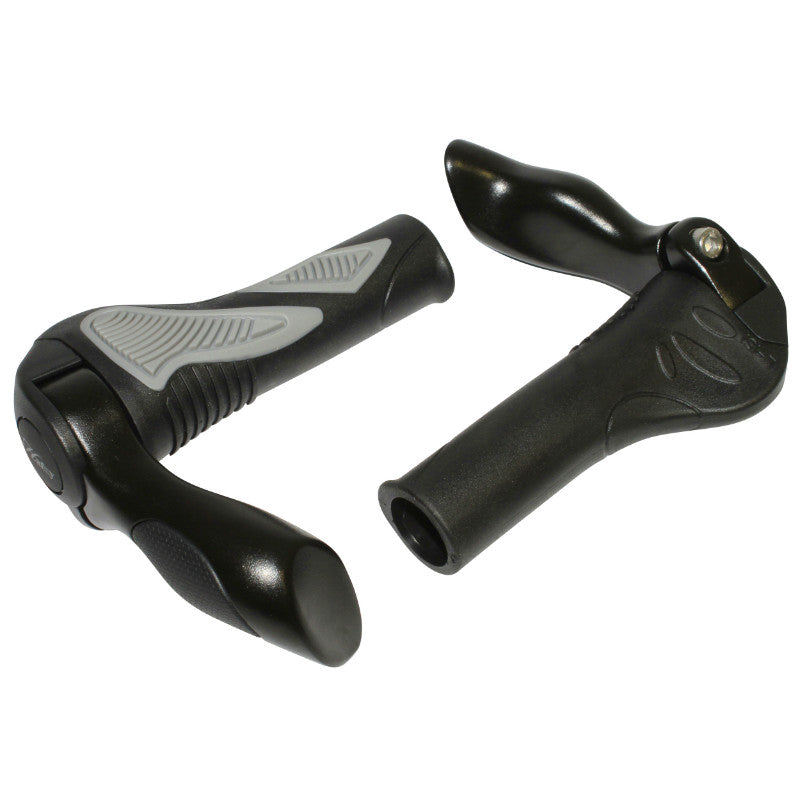 Poignée VTT Hafny Noir-Gris Avec Embout De Cintre Intégré 130 mm (Paire)
