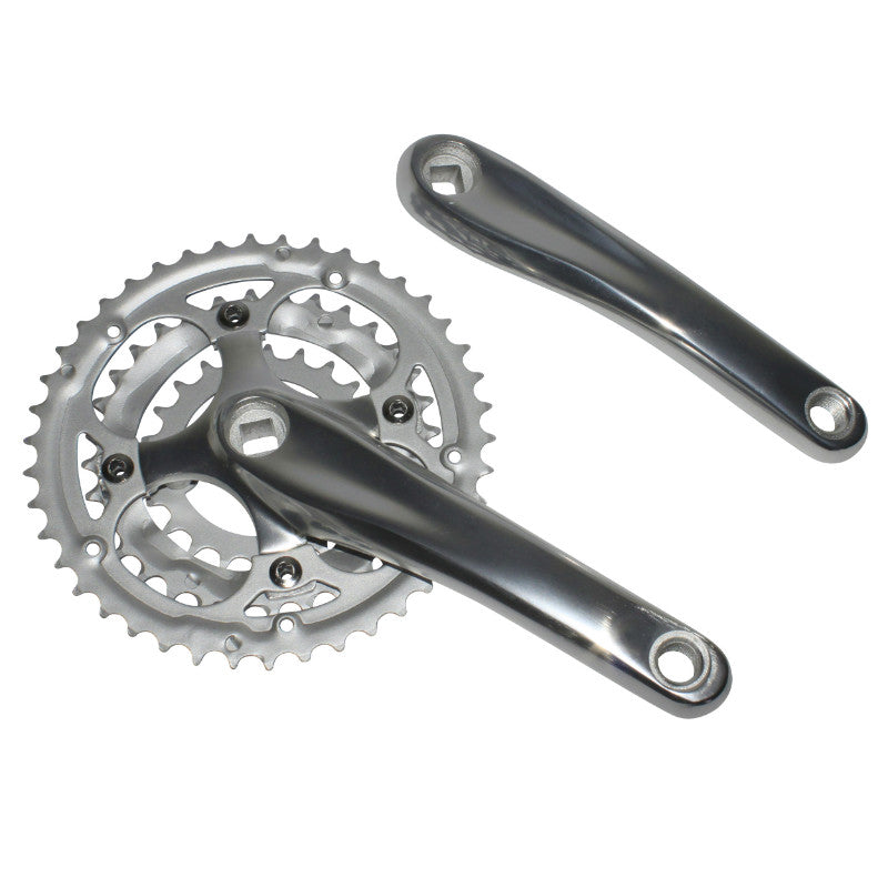 Pédalier VTT P2R 9-8V. Alu Argent 170 mm 42-32-22 (Boîtier 113 mm) Plateaux Demontables