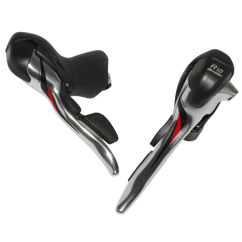 Levier-Manette Route Patin Microshift 10V. Triple Alu Argent Compatible Shimano (Paire Sachet Pour Atelier) Sauf Tiagra