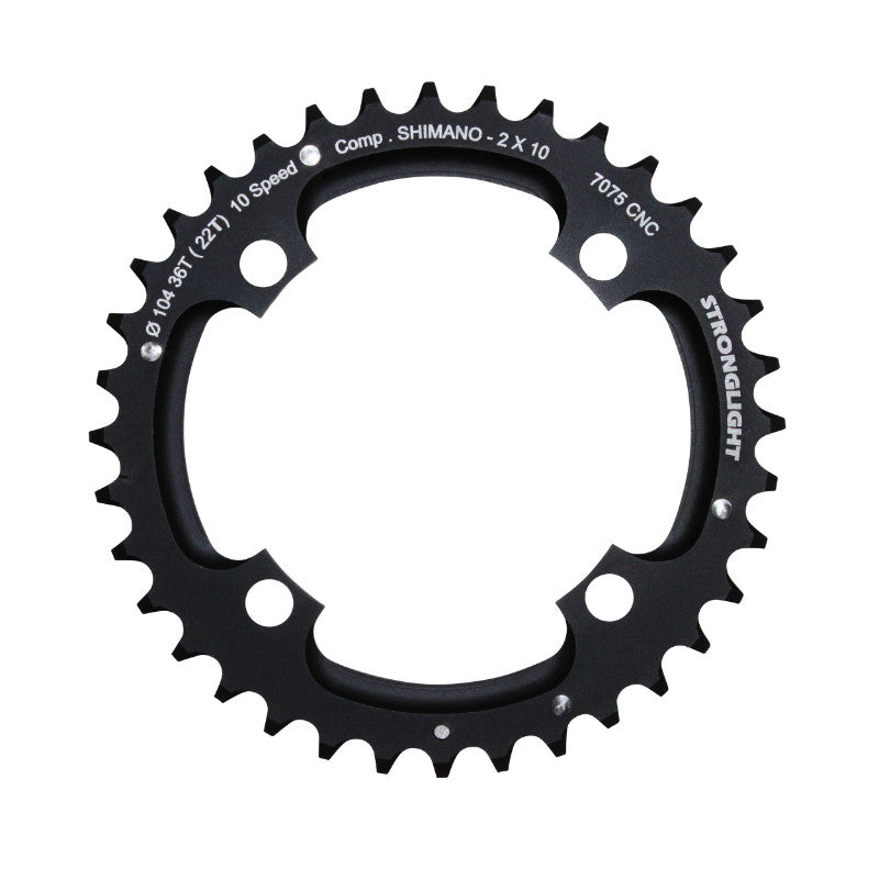 Plateau VTT 4 branches Ø 104 Pour Shimano Stronglight Double 36 dents Extérieur Noir 2X10V. (Sauf Xt-Xtr) Non Filete 10V. - Épaisseur 5 mm