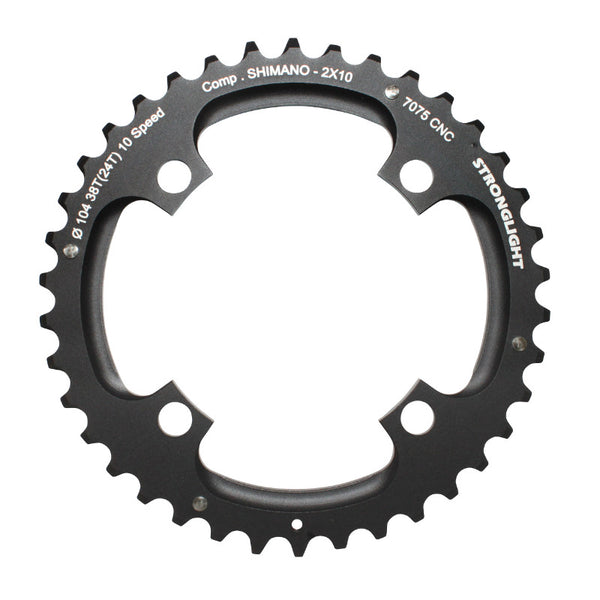 Plateau VTT 4 branches Ø 104 Pour Shimano Stronglight Double 38 dents Extérieur Noir 2X10V. (Sauf Xt-Xtr) Non Filete 10V