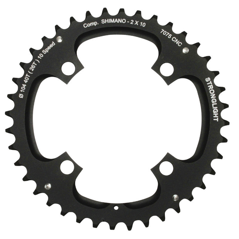 Plateau VTT 4 branches Ø 104 Pour Shimano Stronglight Double 40 dents Extérieur Noir 2X10V. (Sauf Xt-Xtr) Non Filete 10V