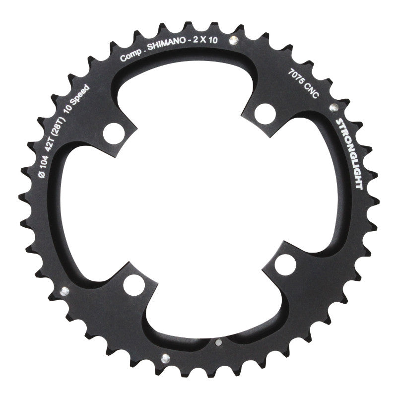 Plateau VTT 4 branches Ø 104 Pour Shimano Stronglight Double 42 dents Extérieur Noir 2X10V. (Sauf Xt-Xtr) Non Filete 10V. - Épaisseur 5 mm