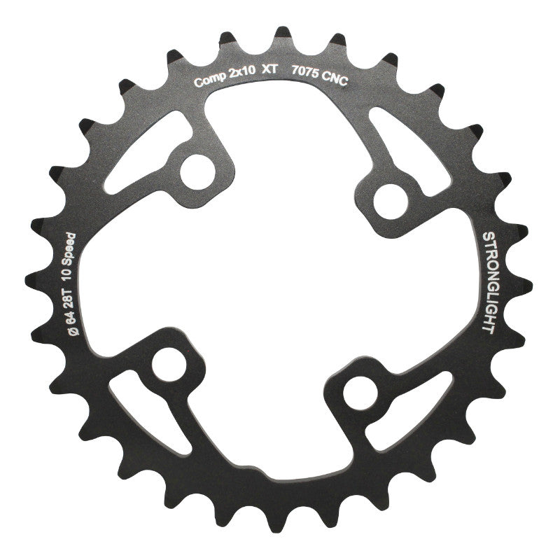 Plateau VTT 4 branches Ø 64 Pour Shimano Xt M785 Stronglight Double 28 dents Intérieur Noir (Pour Extérieur 40-42 dents) Non Filete - Épaisseur 3.5 mm 10V.