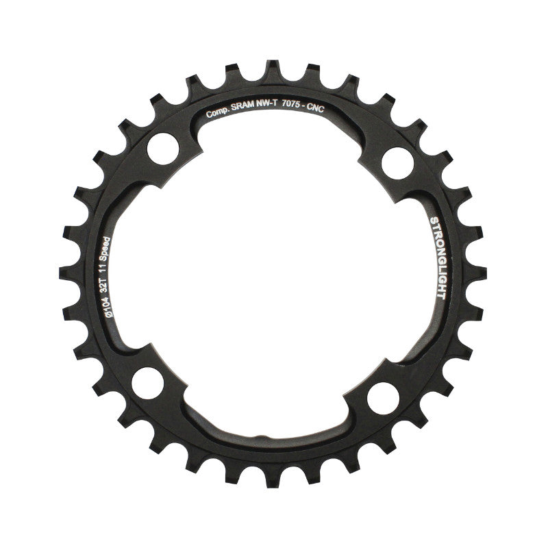 Plateau VTT 4 branches Ø 104 Pour Sram Xo1 Stronglight 32 dents Mono Noir Alu 7075 11V. Narrow Wide - Épaisseur 5 mm