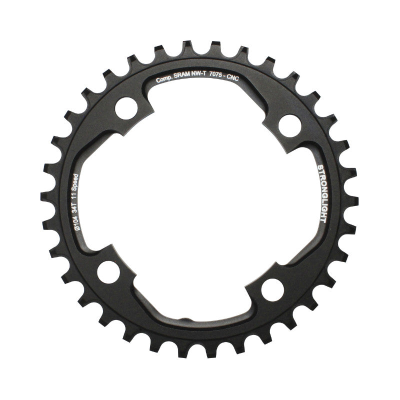 Plateau VTT 4 branches Ø 104 Pour Sram Xo1 Stronglight 34 dents Mono Noir Alu 7075 11V. Narrow Wide - Épaisseur 5 mm