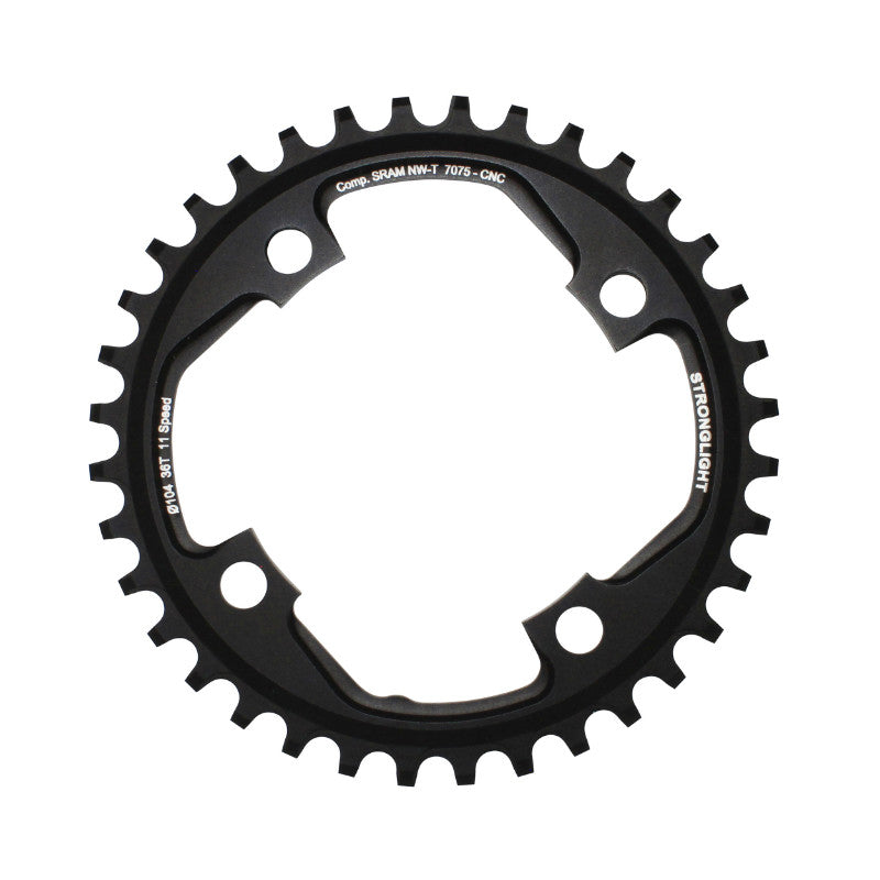 Plateau VTT 4 branches Ø 104 Pour Sram Xo1 Stronglight 36 dents Mono Noir Alu 7075 11V. Narrow Wide - Épaisseur 5 mm