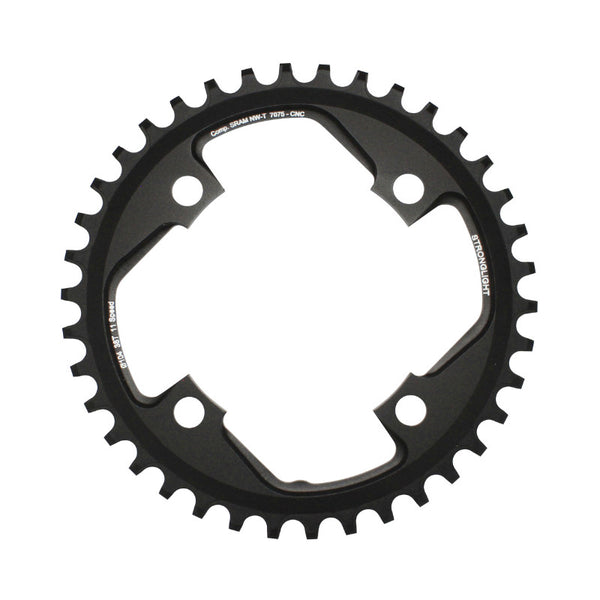Plateau VTT 4 branches Ø 104 Pour Sram Xo1 Stronglight 38 dents Mono Noir Alu 7075 11V. Narrow Wide - Épaisseur 5 mm