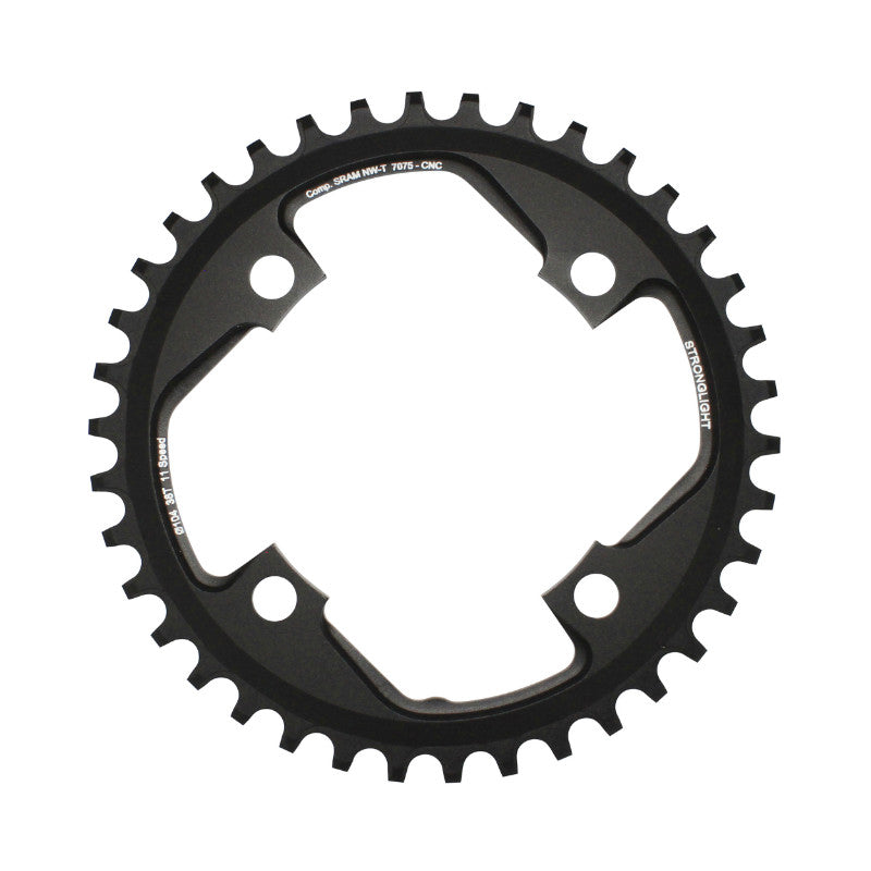 Plateau VTT 4 branches Ø 104 Pour Sram Xo1 Stronglight 38 dents Mono Noir Alu 7075 11V. Narrow Wide - Épaisseur 5 mm