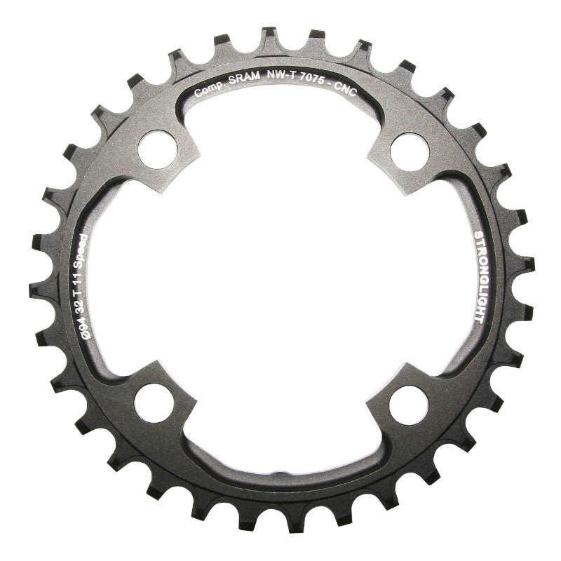 Plateau VTT 4 branches Ø 94 Pour Sram X01 Stronglight 32 dents Mono Noir Alu 7075 11V. Narrow Wide - Épaisseur 5 mm