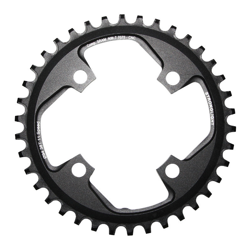 Plateau VTT 4 branches Ø 94 Pour Sram X01 Stronglight 38 dents Mono Noir Alu 7075 11V. Narrow Wide - Épaisseur 5 mm
